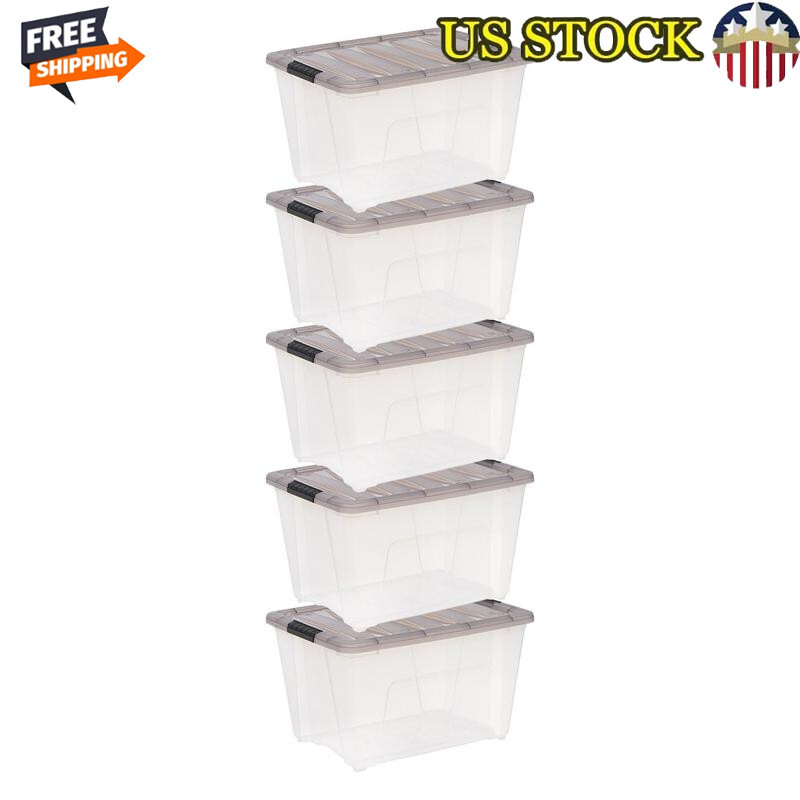 Clear Stackable Plastic Storage Bins with Lids 5-Pack Organizer