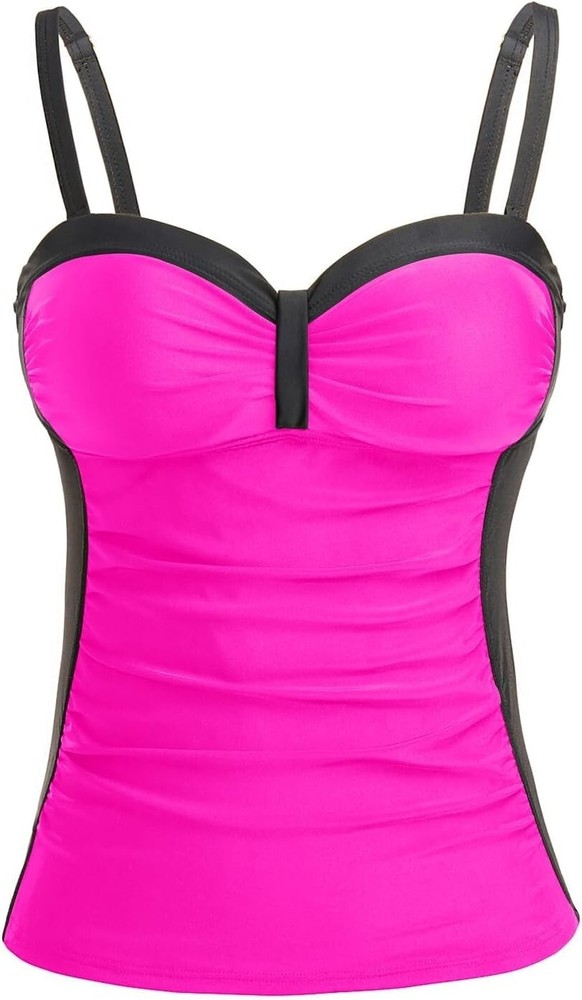 Yonique Women’s PInk Underwire Tankini Bathing Suit Top Size Med Tummy Control