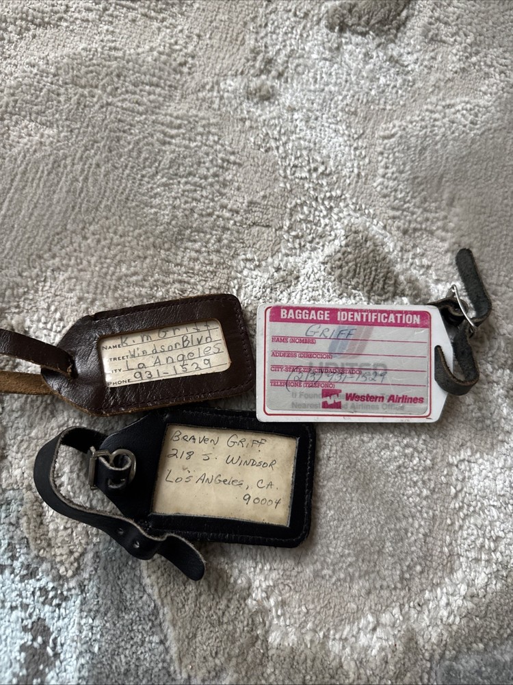 Vintage Airline Luggage Tags Western Airlines BeverlyHills LALeather Travel Tags