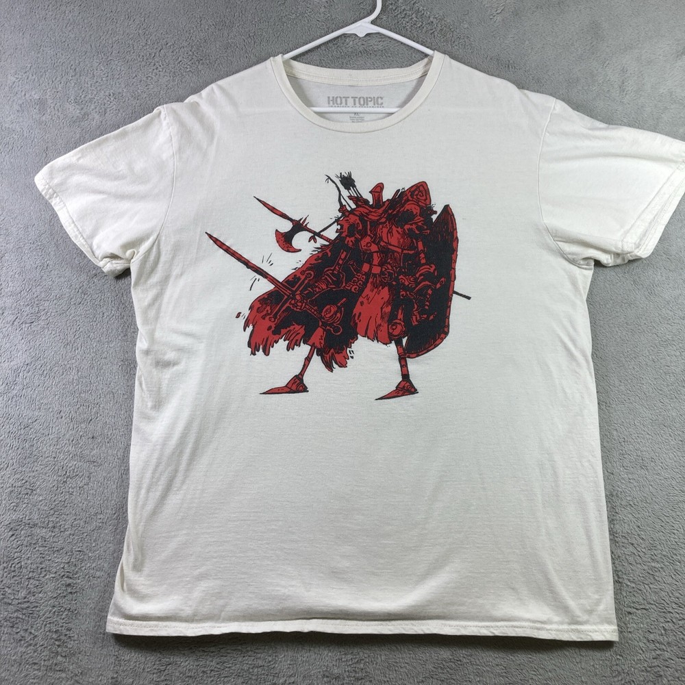 Hot Topic Adult XL White Red Fighter Warrior Sword Halberd Graphic Tee-image