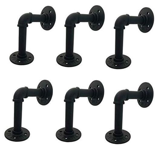 Industrial Pipe Shelf Brackets Double Flange Bracket Iron 6Pc 3.9