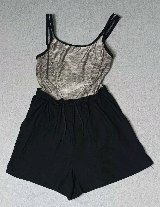 Vintage Jantzen Swimsuit Romper Play Suit Youth Size 12 Black And Grey Gray Tank