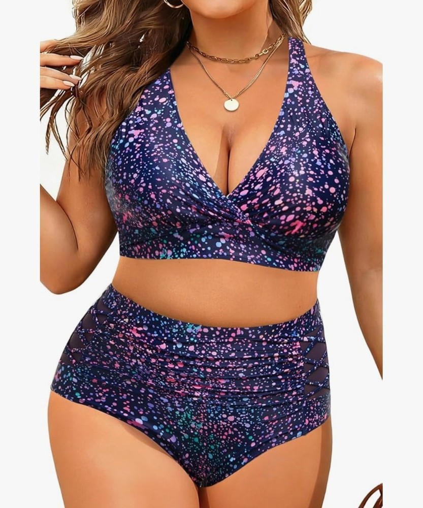 Yonique Womens Plus Size 18W Bikini High Waisted Swimsuit 2pc Bathing Suit