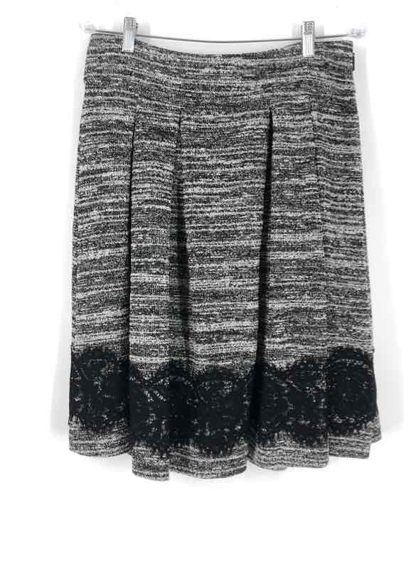 Karl Lagerfeld Womens Black White Wool Pleated Casual A-Line Skirt Size 10
