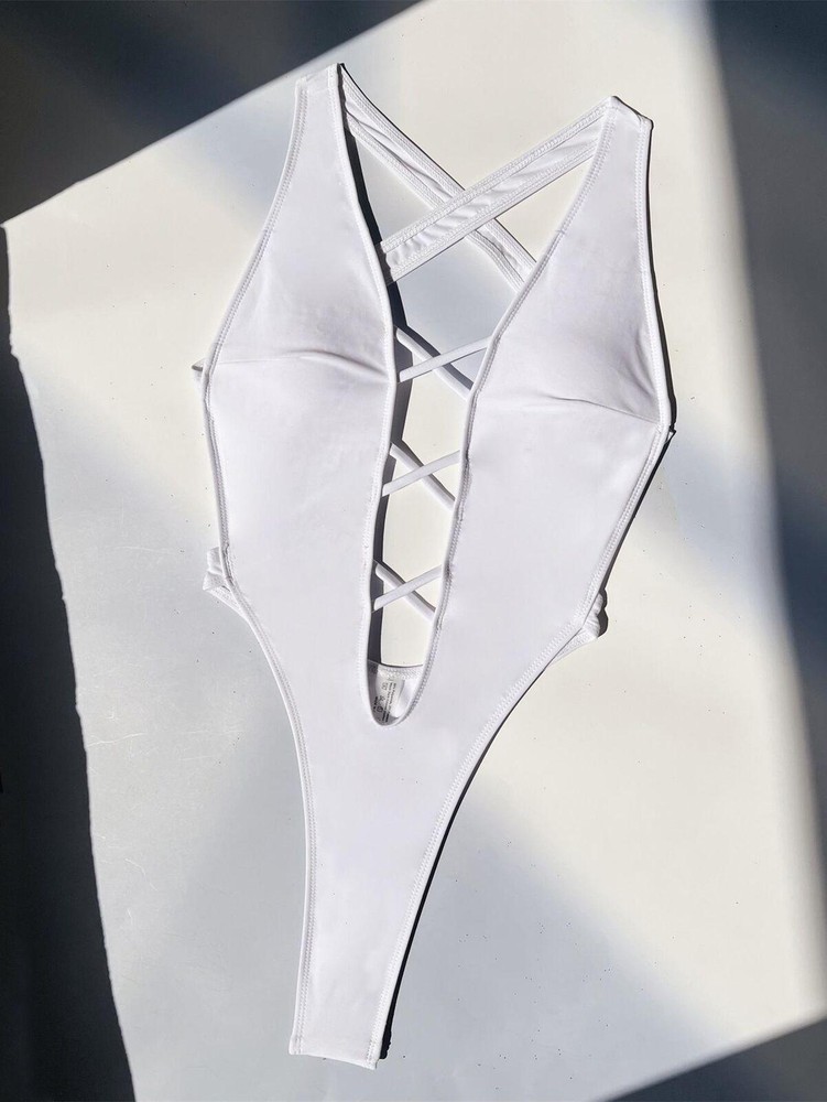 Hot Sexy V-neck One Piece Swimsuit High Cut Out Monokini Thong Bathing Suits