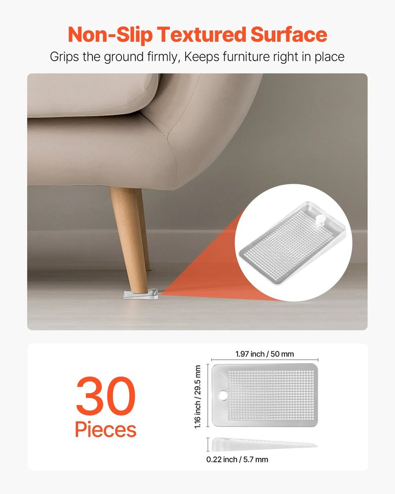 Furniture Leveling Shims, 30 PCS 1.97 x 1.16 x 0.22 inch Non-Skid Clear Plastic