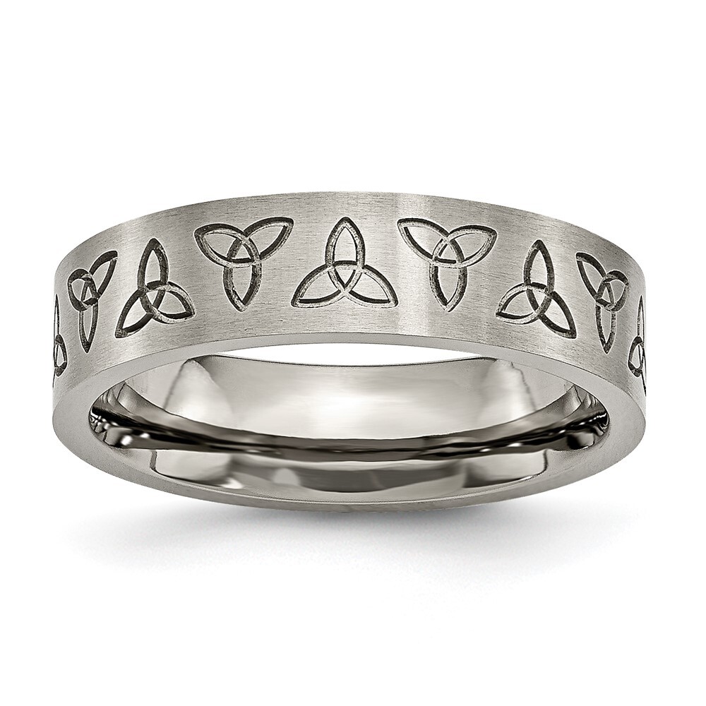 Titanium Brushed 6mm Trinity Symbol Flat Band Ring Size 9 for Men 3.5gm