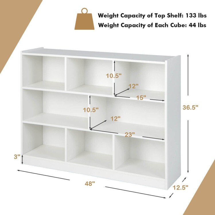 White 8-Cube Wooden Bookcase Freestanding 3-Tier Storage Shelf