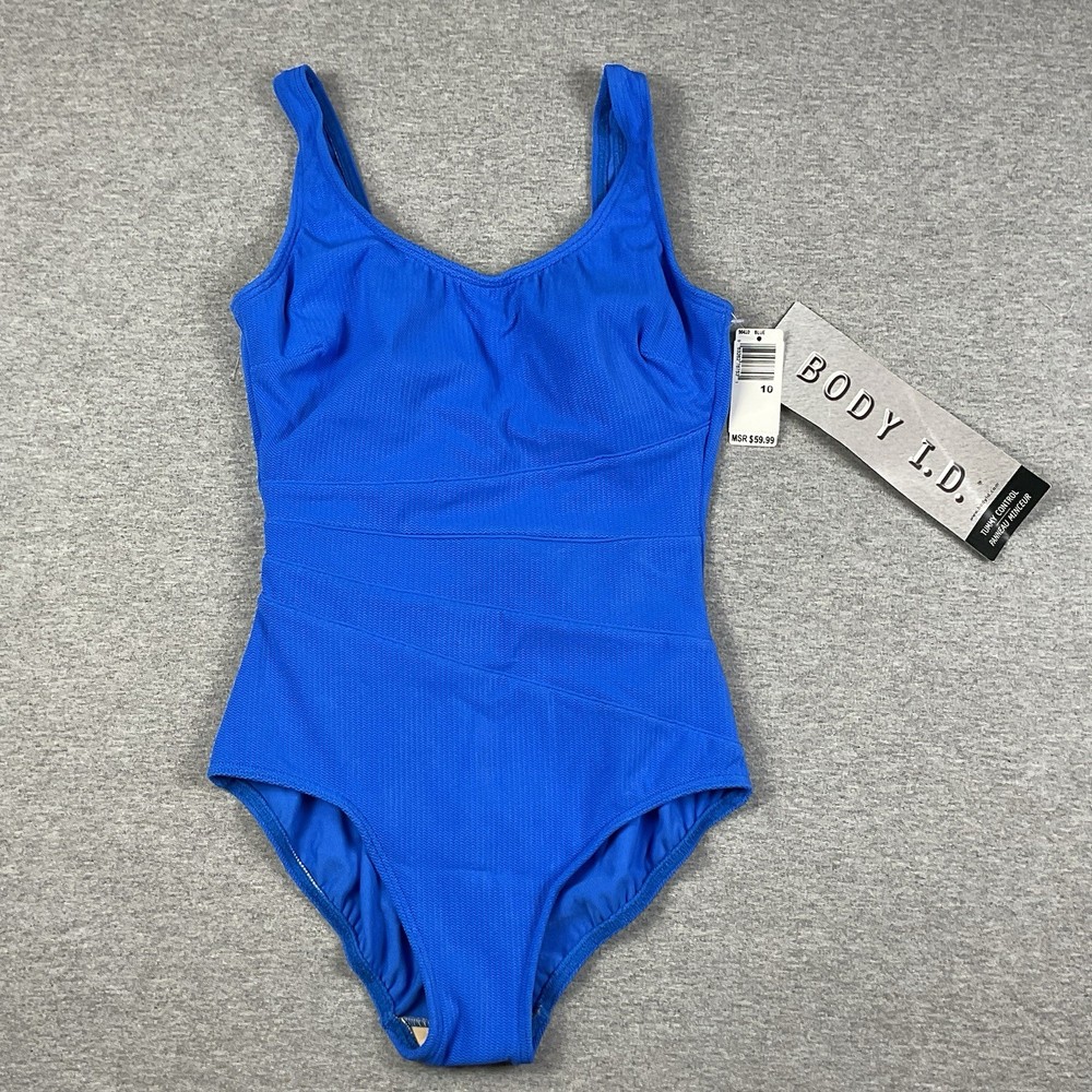 New Body ID One Piece Swimsuit With Tummy Control Blue Textured Size 10