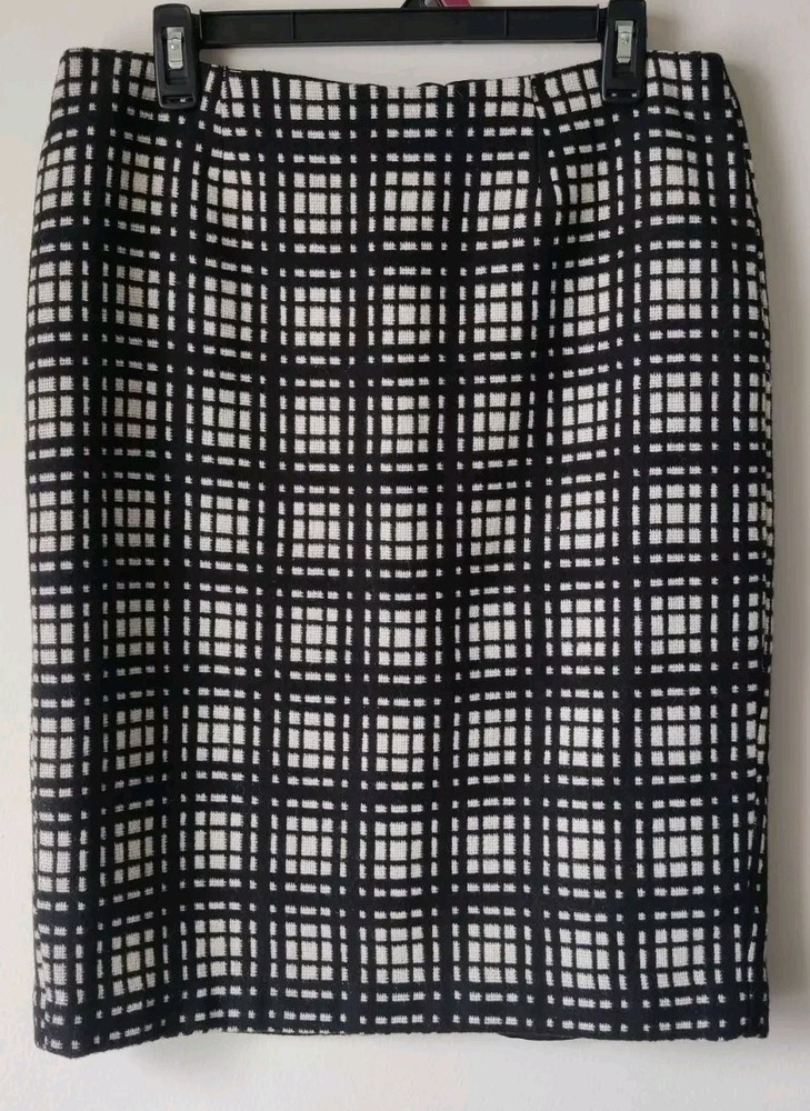 Willi Smith Plaid Wool Blend Pencil Skirt Straight Lined Black/White Size 6