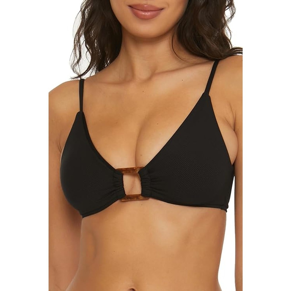 BECCA Women Black Rib Modern Edge Convertible Swim Bralette Bikini Top Size L