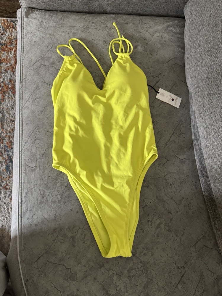 Shade & Shore Women's Size Small (4-6) High Leg Cheeky One Piece Swimsuit green