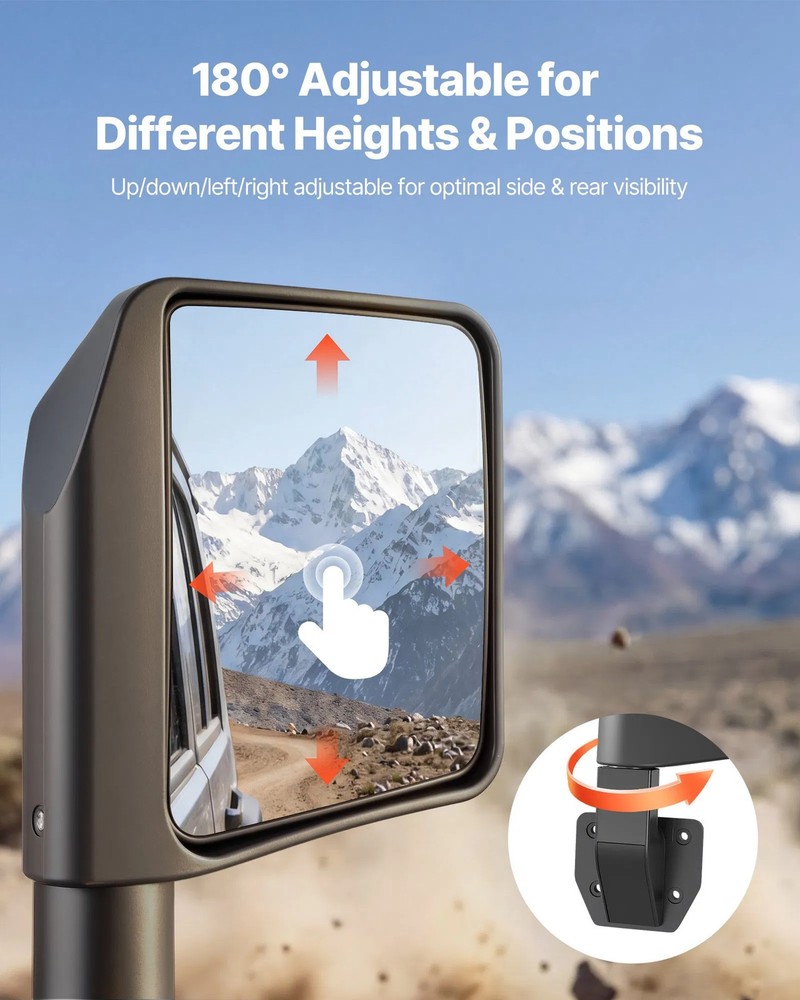 Tube Door Side Mirrors, Compatible with Jeep Wrangler CJ7 YJ TJ JK JL/Gladiator