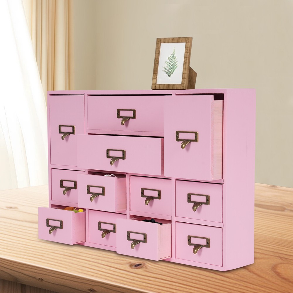 Desk Organizer w/12 Drawers Wood Desktop Storage Cabinet Storage Box Home Offoce