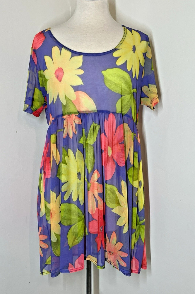 Vintage Cole of California Swim Suit Cover Up Floral A-Line Dress Sheer M/L