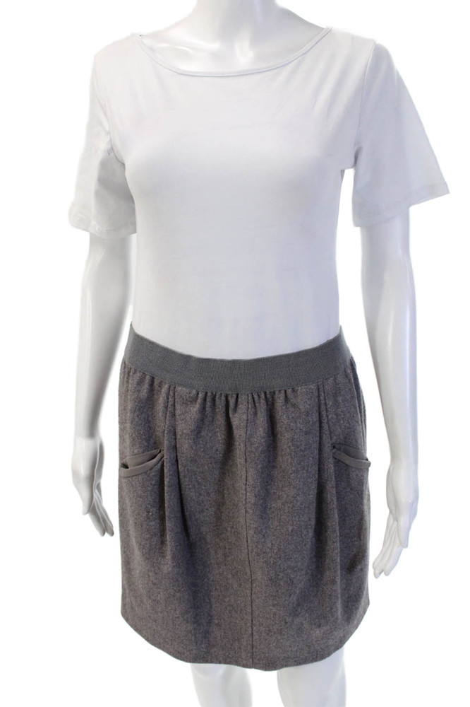 Brunello Cucinelli Womens A-Line Mini Skirt Gray Cotton Size 6Free Shipping in US $100+ Orders | $6.95 Orders Below