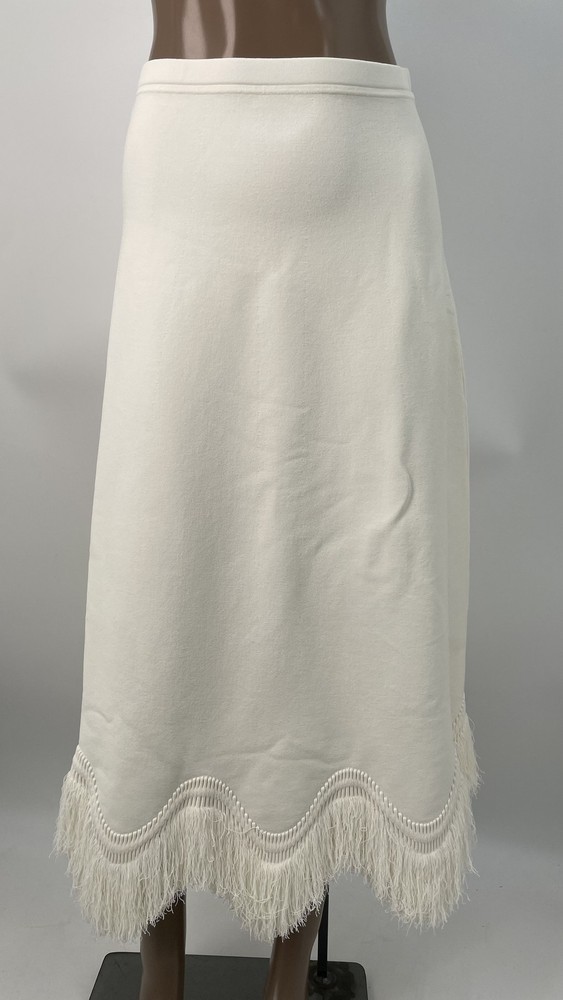 Ulla Johnson Womens Midi Skirt Ivory Size S Paulina Knit Fringe A-Line High Rise