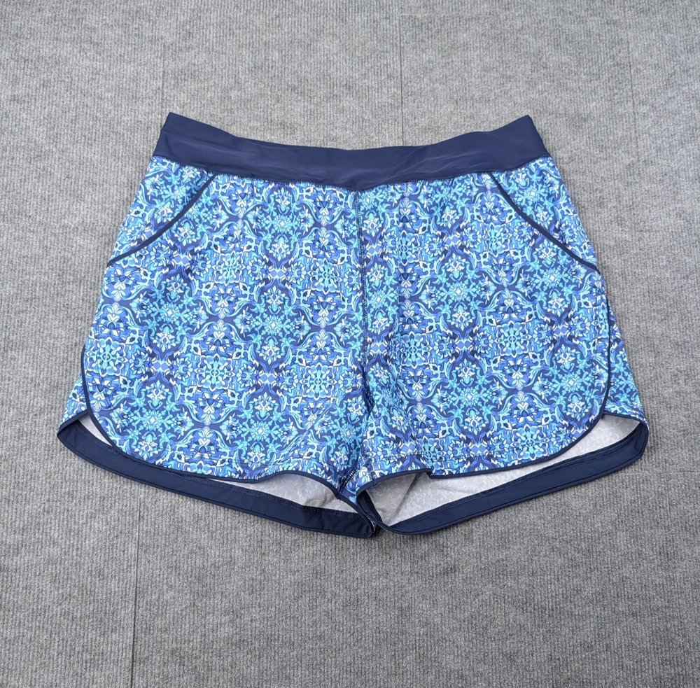 Lands End Swim Shorts Womens 18W Lined Bottoms Swimsuit Geometric Blue Outdoors