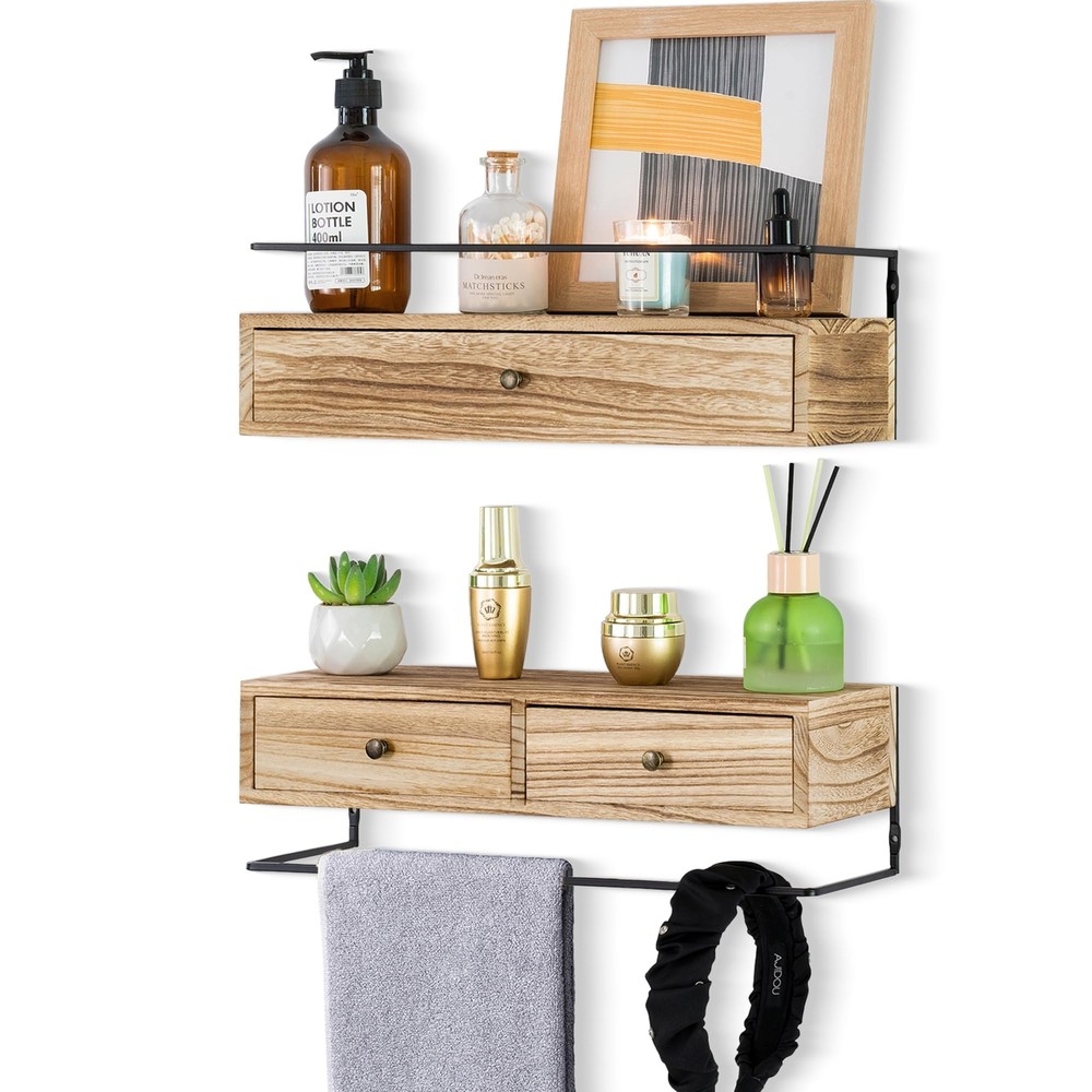 Floating Shelves for Wall Storage, Wall Mounted Bathroom Shelf with Drawers S...