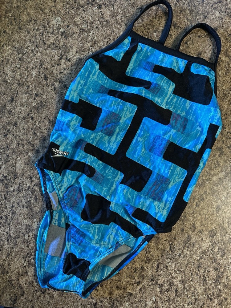 Speedo Womens One Piece Swimsuit Blue And Black Size 8 Size 34