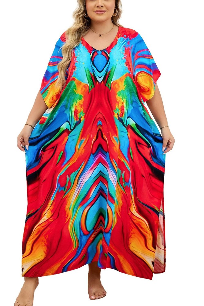 YouKD Maxi Dress Roomy Kaftan Boho Beach Cover Up Dress Plus Size Robe for Women