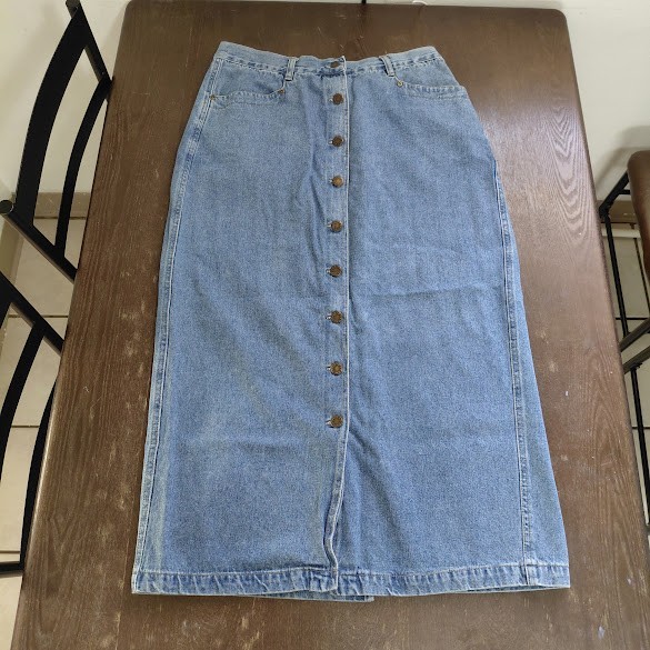 Vintage 90's Y2K Baccini Blue Denim Button-Front Maxi Jean Skirt Size 14