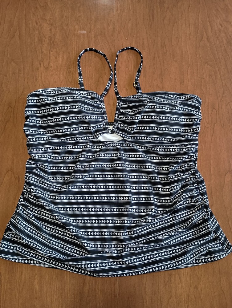 Time And Tru Women's Black White Striped Swimwear Bikini Top Sz Large (12-14)