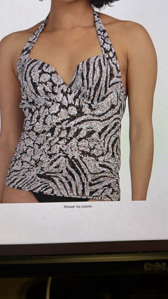 Tommy Bahama Halter Tankini Top Women’s Swimsuit Black White Print Size X Small