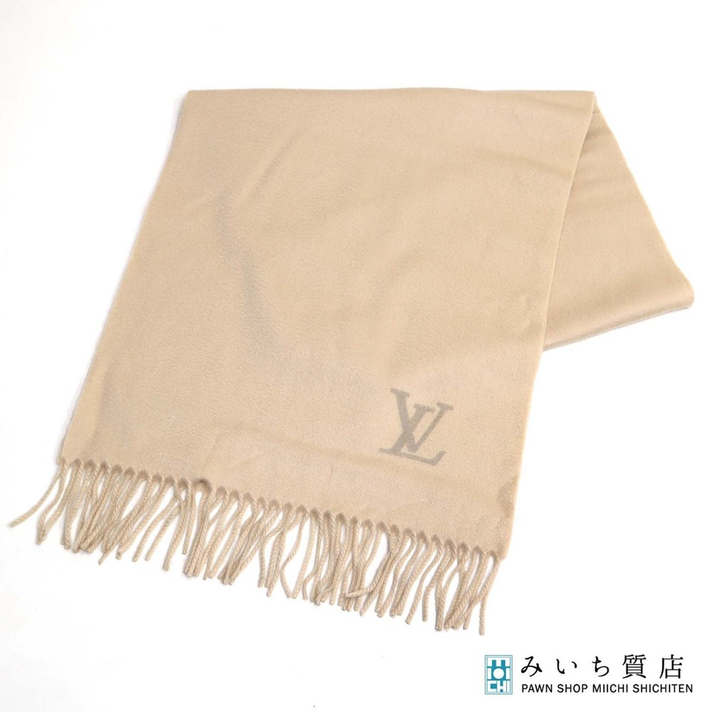 Louis Vuitton LV M71287 Gerum Scarf 100% Cashmere Beige Logo Box