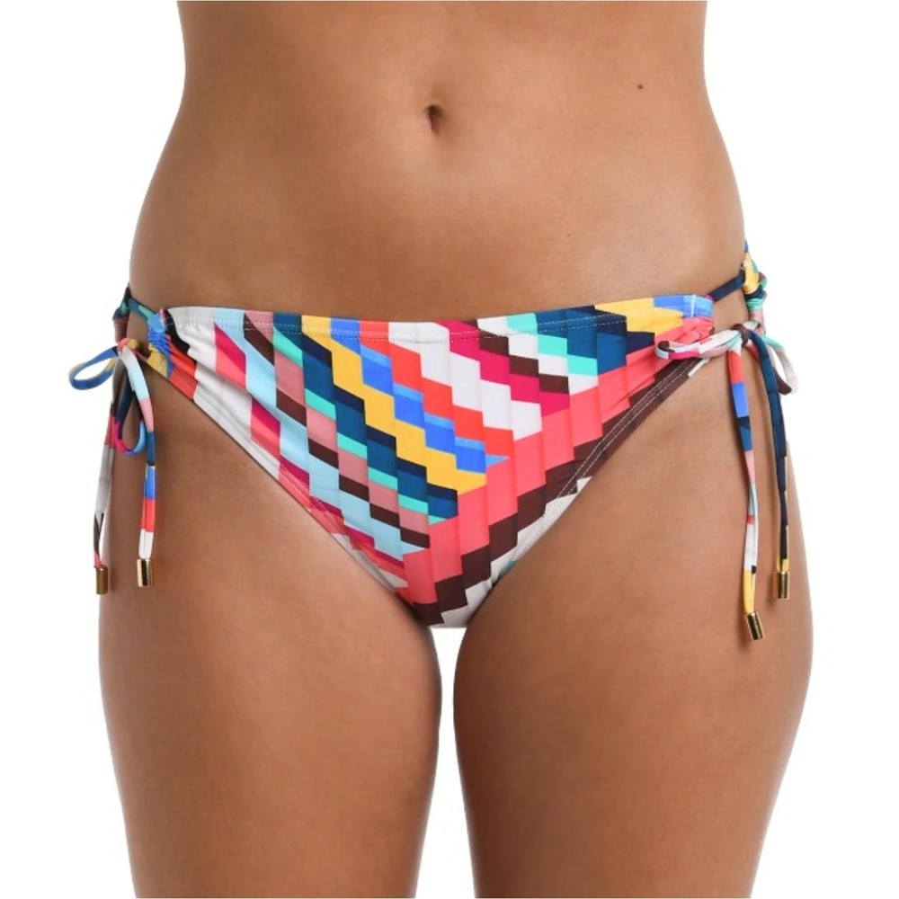 La Blanca Women Multi Geometric Side Tie Hipster Swim Bikini Bottom Size US 10