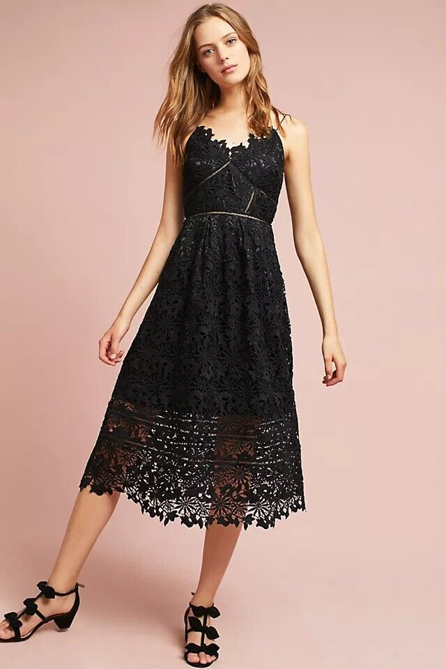 ANTHROPOLOGIE  Eri + Ali Ariadne Black Lace Midi Dress