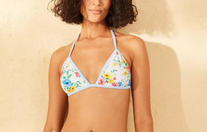 Women's Contrast Binding Underwire Bikini Top - Wild Fable Blue Floral Print S