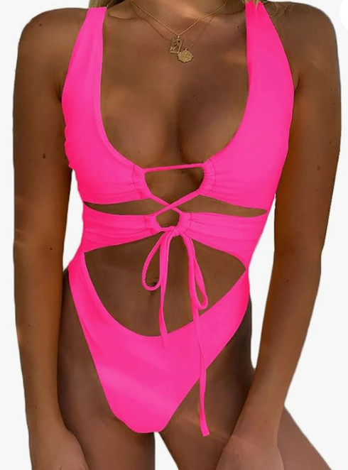CHYRII Women's Sexy Cutout Lace Up Backless High Cut One Piece Swimsuit Monokini