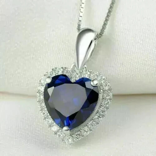 2Ct Heart Cut Simulated Sapphire Halo Women's Pendant In 14K White Gold Plated