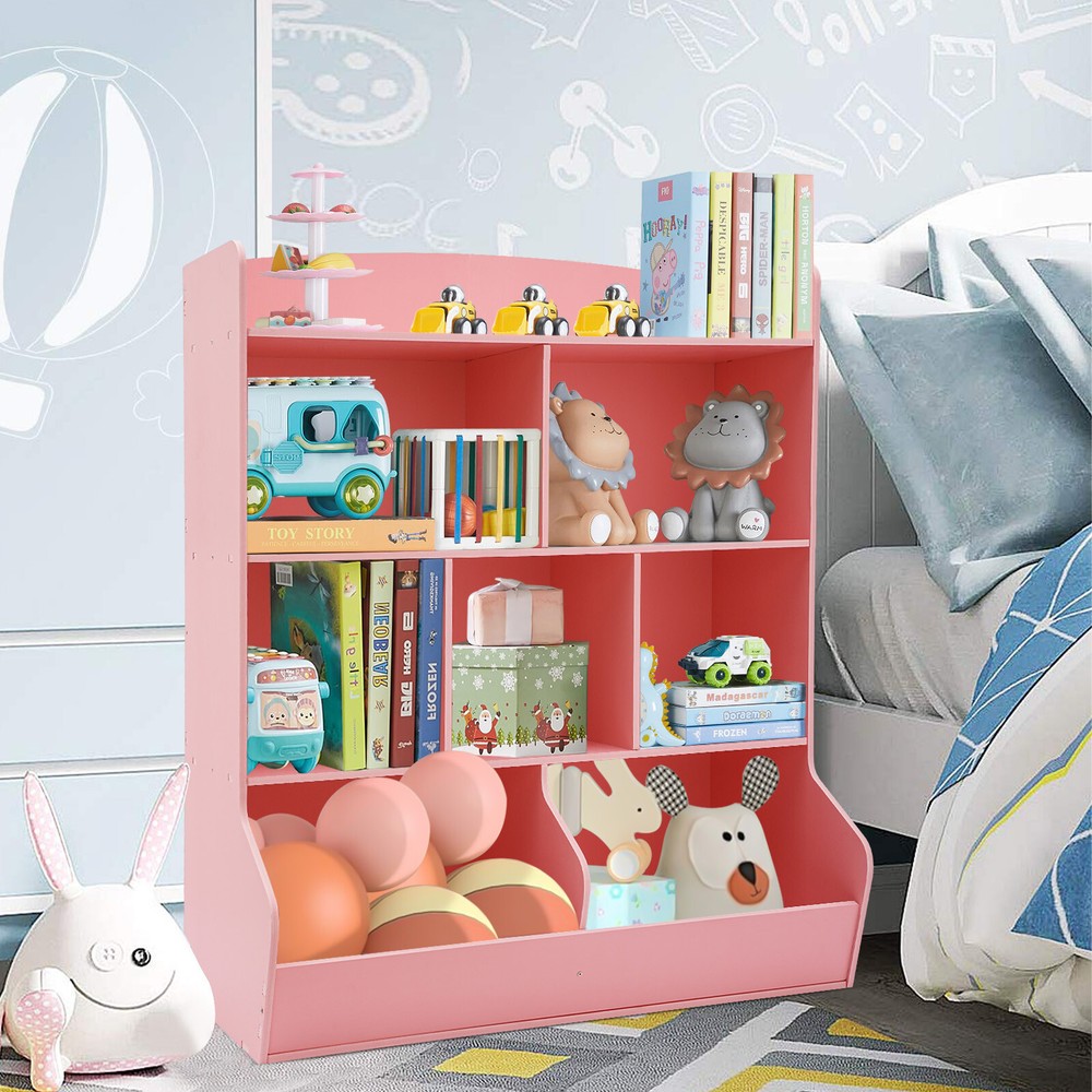 4 Tier Toy Storage Organizer Kids Bookshelf Playroom Rack Pink