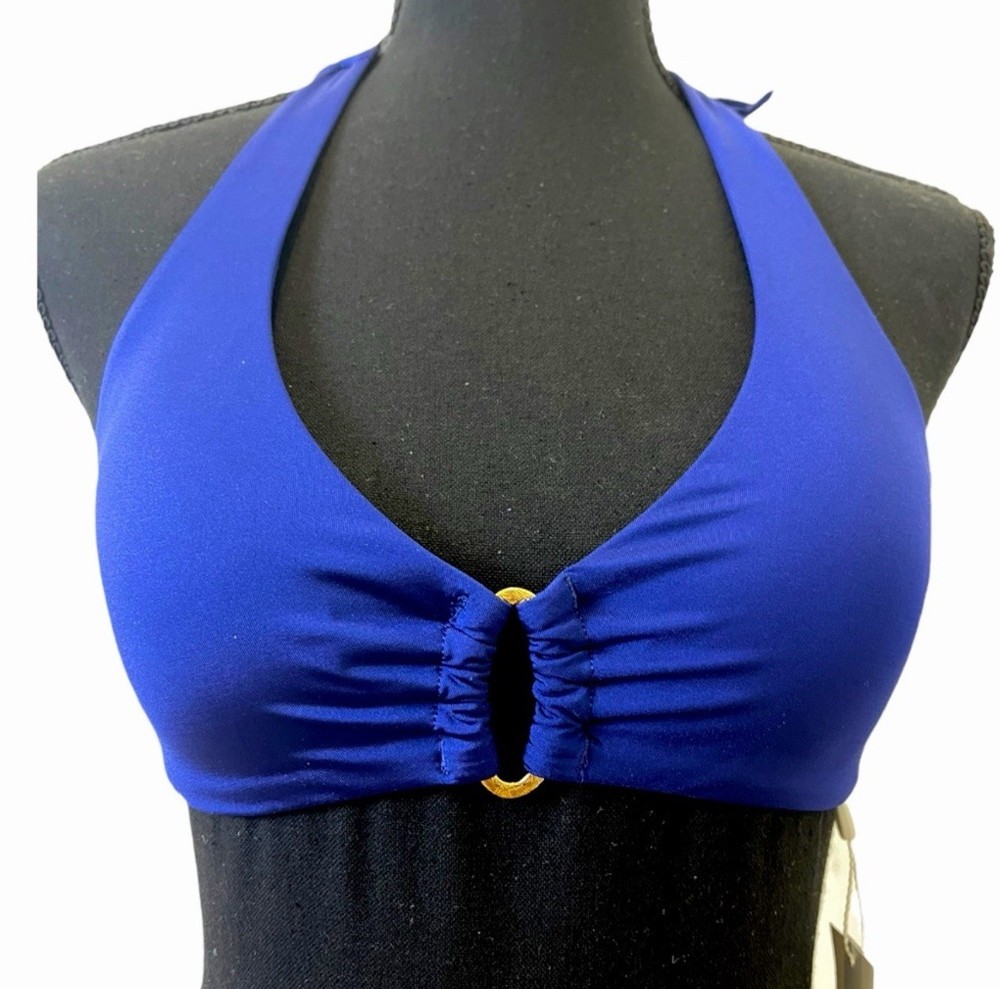 NEW Trina Turk Getaway Halter Ring Bikini Top Ultramarine Blue - Size 6 - NWT