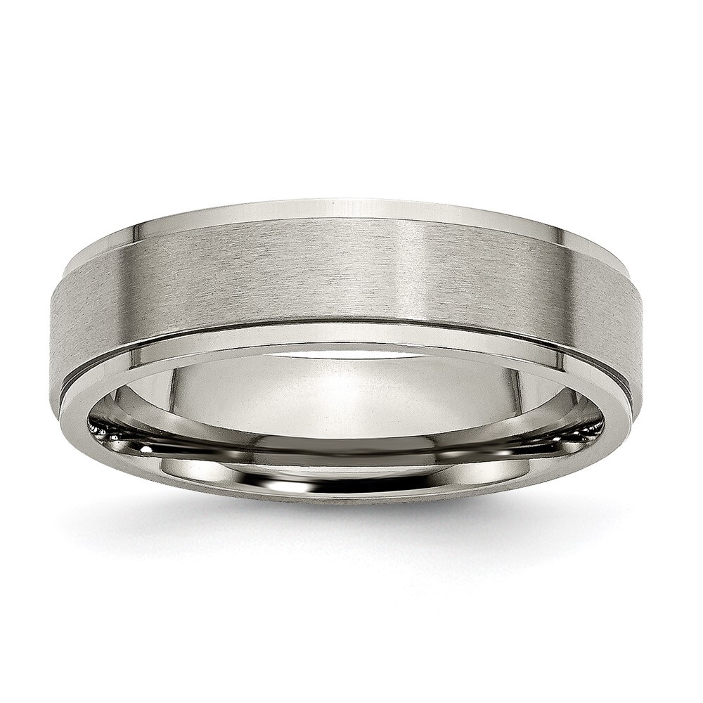 Titanium Brushed Center 6mm Ridged Edge Band Ring Size 10 for Men 3.27gm