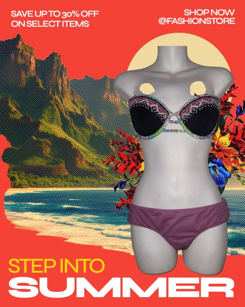 Victoria's Secret  Swimsuit String  Bikini Size Top (34.C) Button (M). Strapless