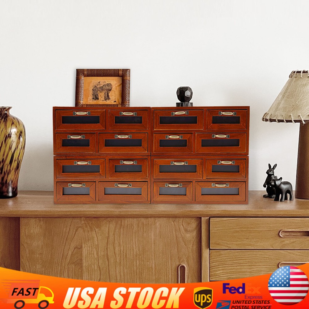 Vintage Wood Desktop Storage Box with Drawer and Shelf for Craft Organization