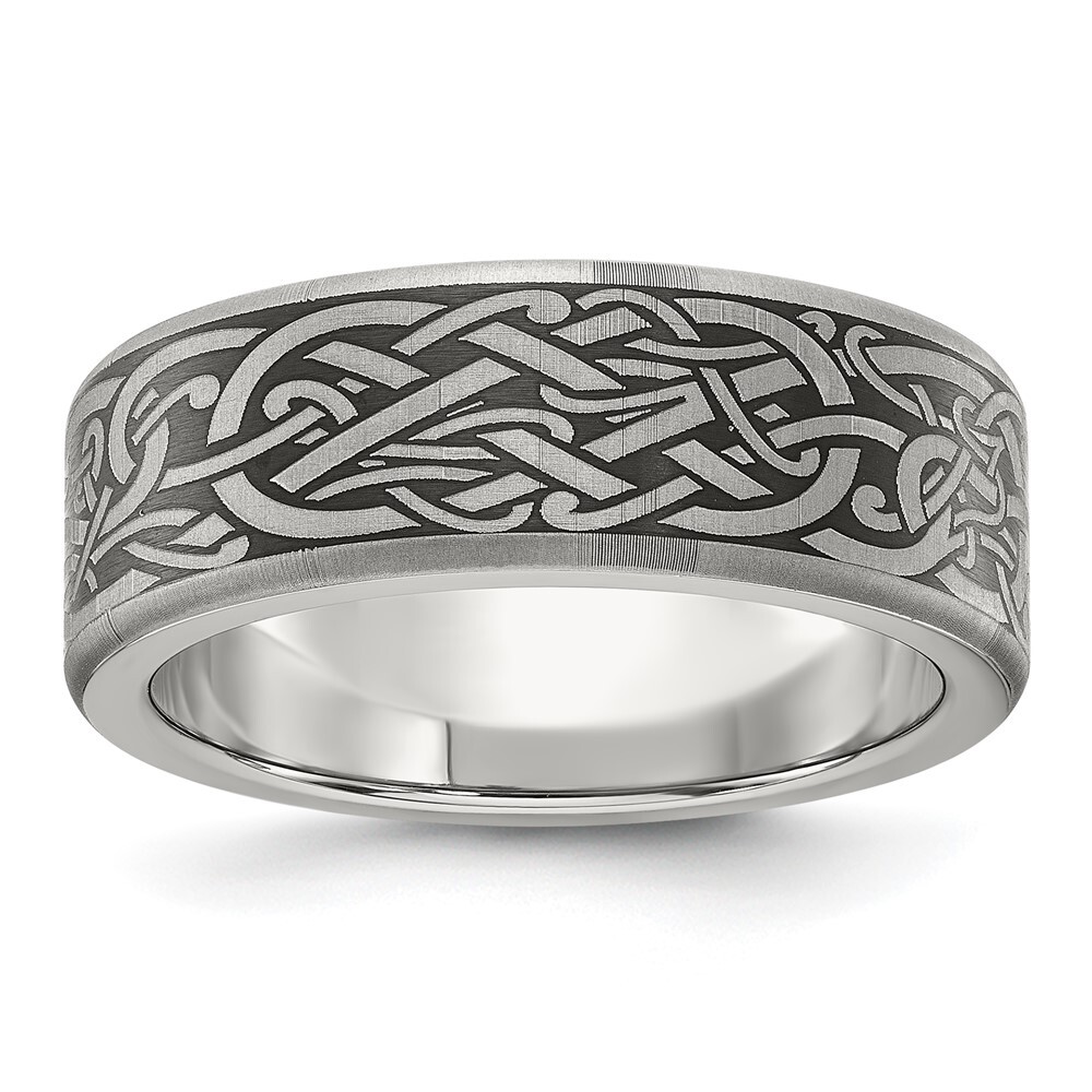 Titanium Brushed Laser Design 8mm Band Ring Size 8 for Men 5.28gm