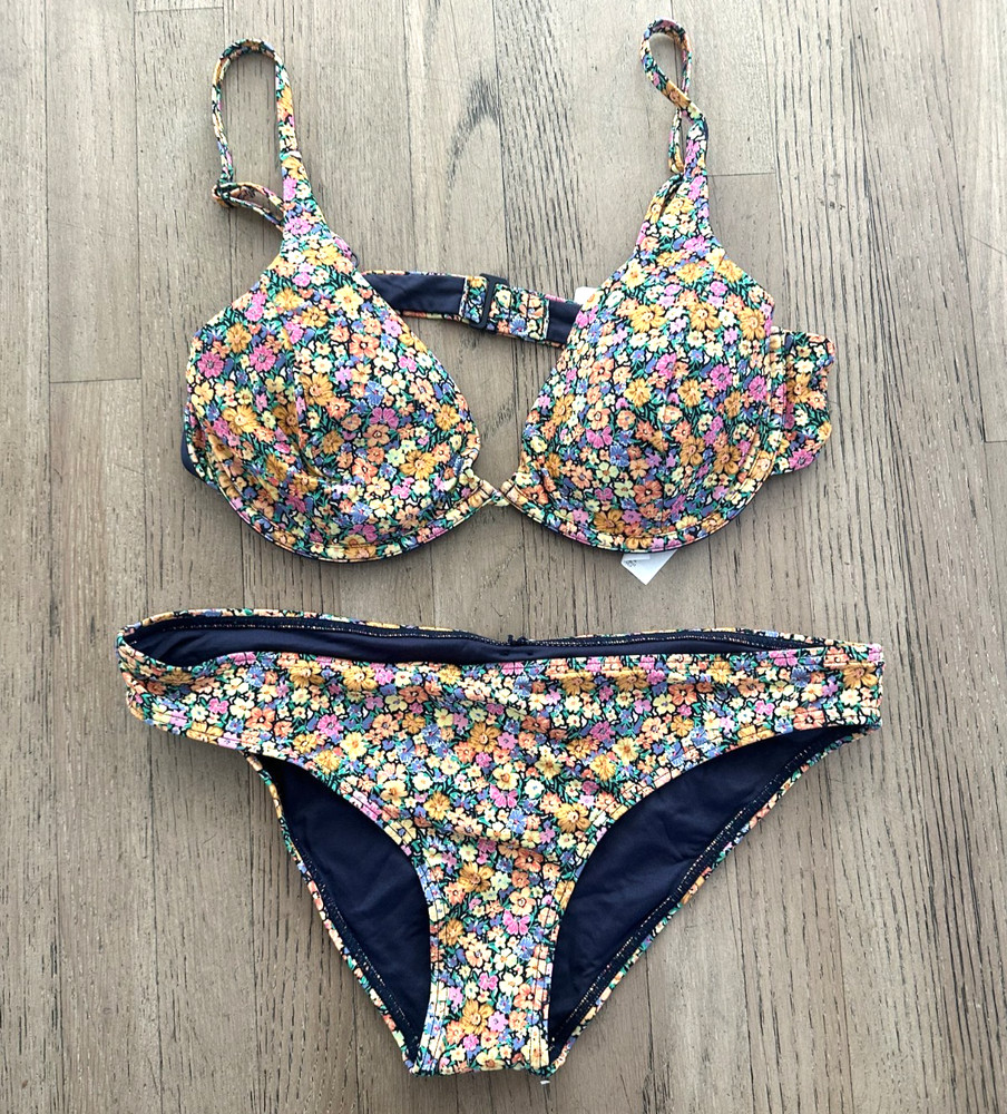 Rip Curl Afterglow Floral Full Coverage Bikini Top & Bottom Set Size Large NWT