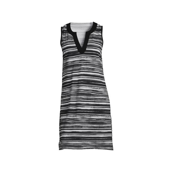 Lands' End Women's L-2X LONG Cotton Jersey Sleeveless Swim Cover-up Dress Print