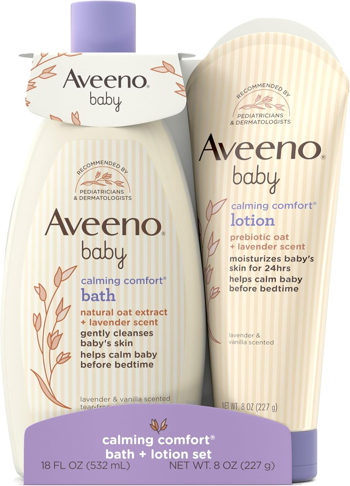 Calming Comfort Bath & Body Lotion Set, Nighttime Baby Skin Care Products with N