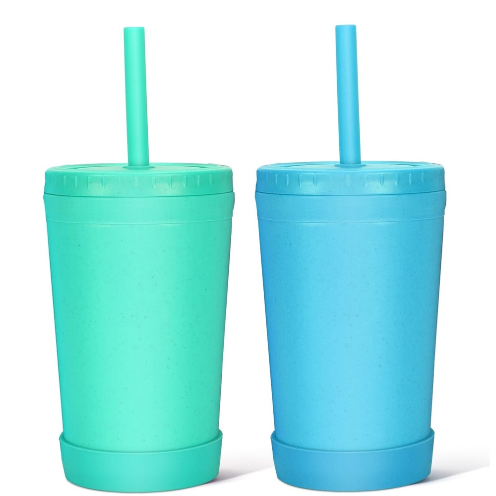 Homestockplus Reusable Wheat Straw Cups with Lids and Silicone Straws, 10 Oz ...
