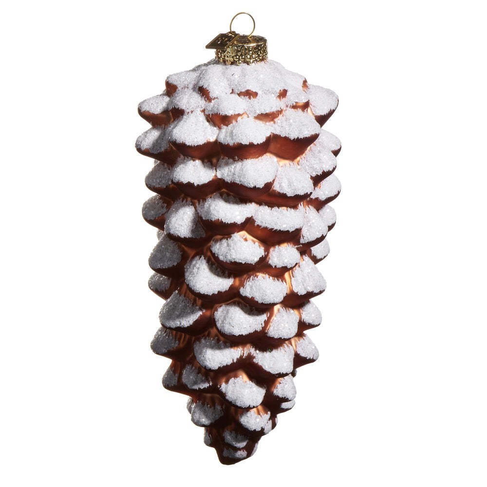 Snowy Brown Pinecone Glass Ornament 8