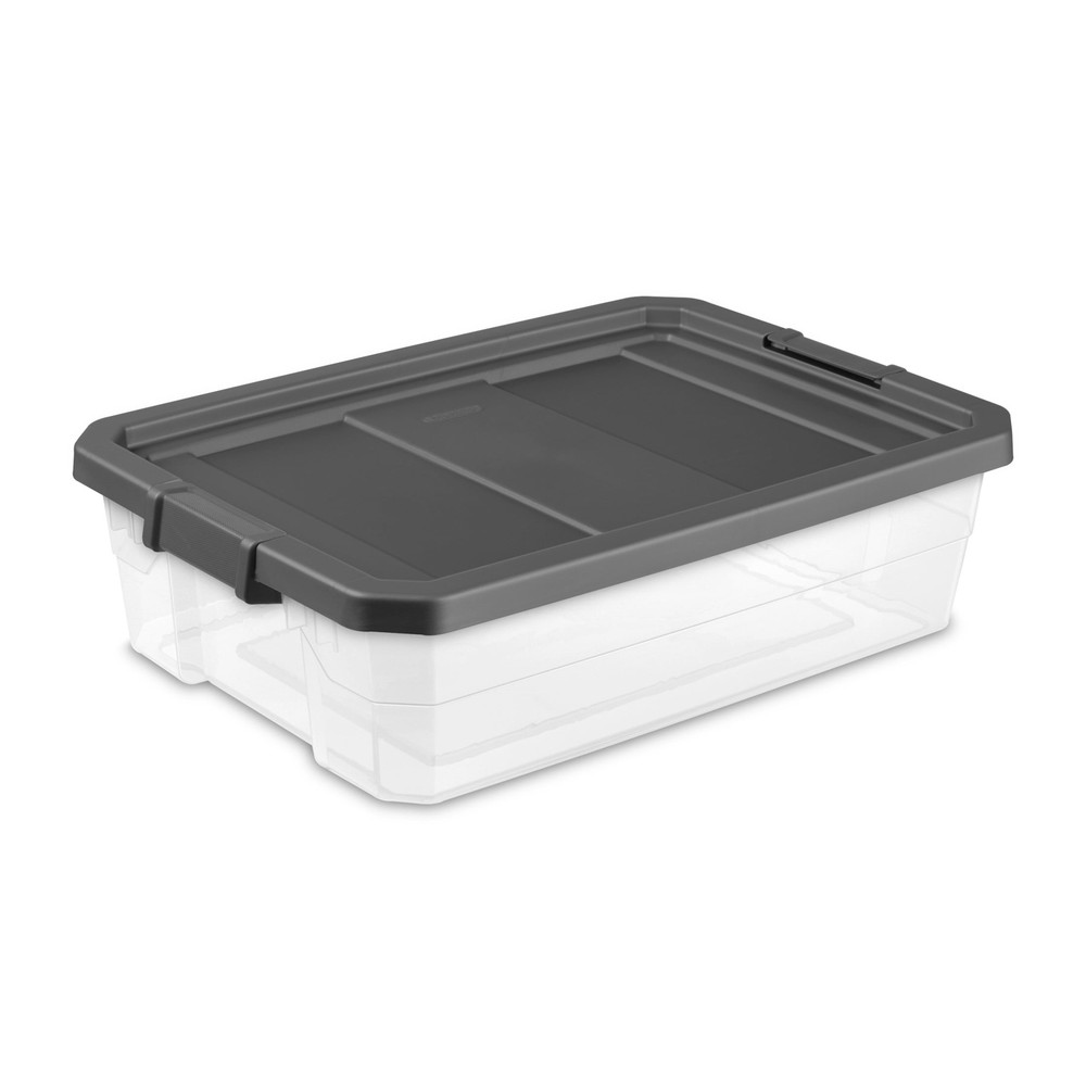 40 Quart Clear Stackable Storage Bin with Dark Gray Lid - Durable Plastic Organizer Box