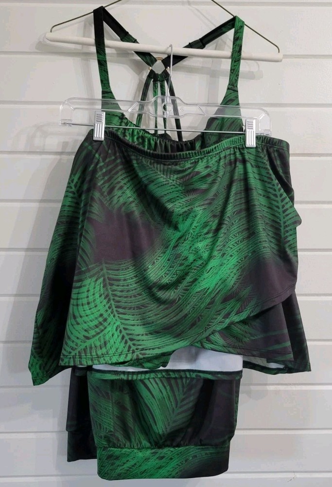 Two Piece Tankini W/ Swim Skirt Green Floral Plus Size 20 Lane Bryant By Cacique