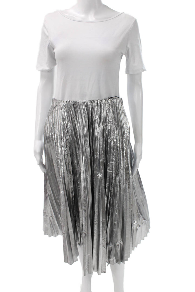 Balenciaga Women Pleated Skirt Silver Knee Length Polyester Size 36Free Shipping in US $100+ Orders | $6.95 Orders Below