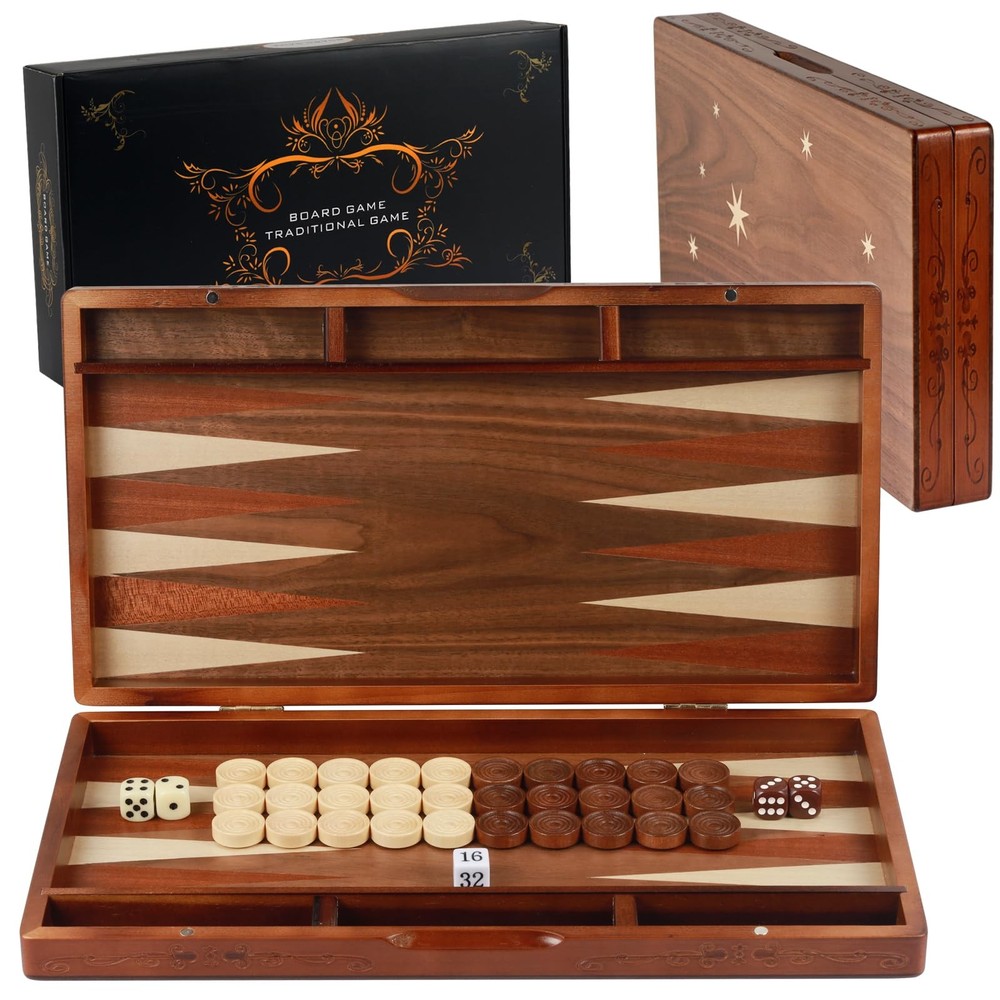Handcrafted Wooden Backgammon Set, 16