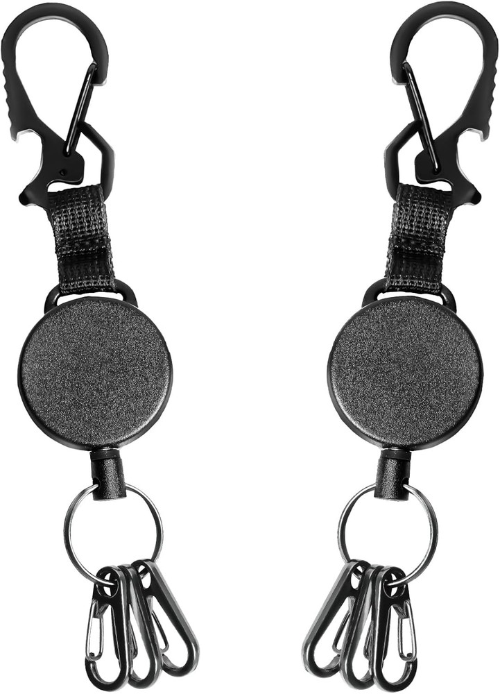 DELSWIN Retractable Keychain Heavy Duty - 4x0.4x1 inches, Black
